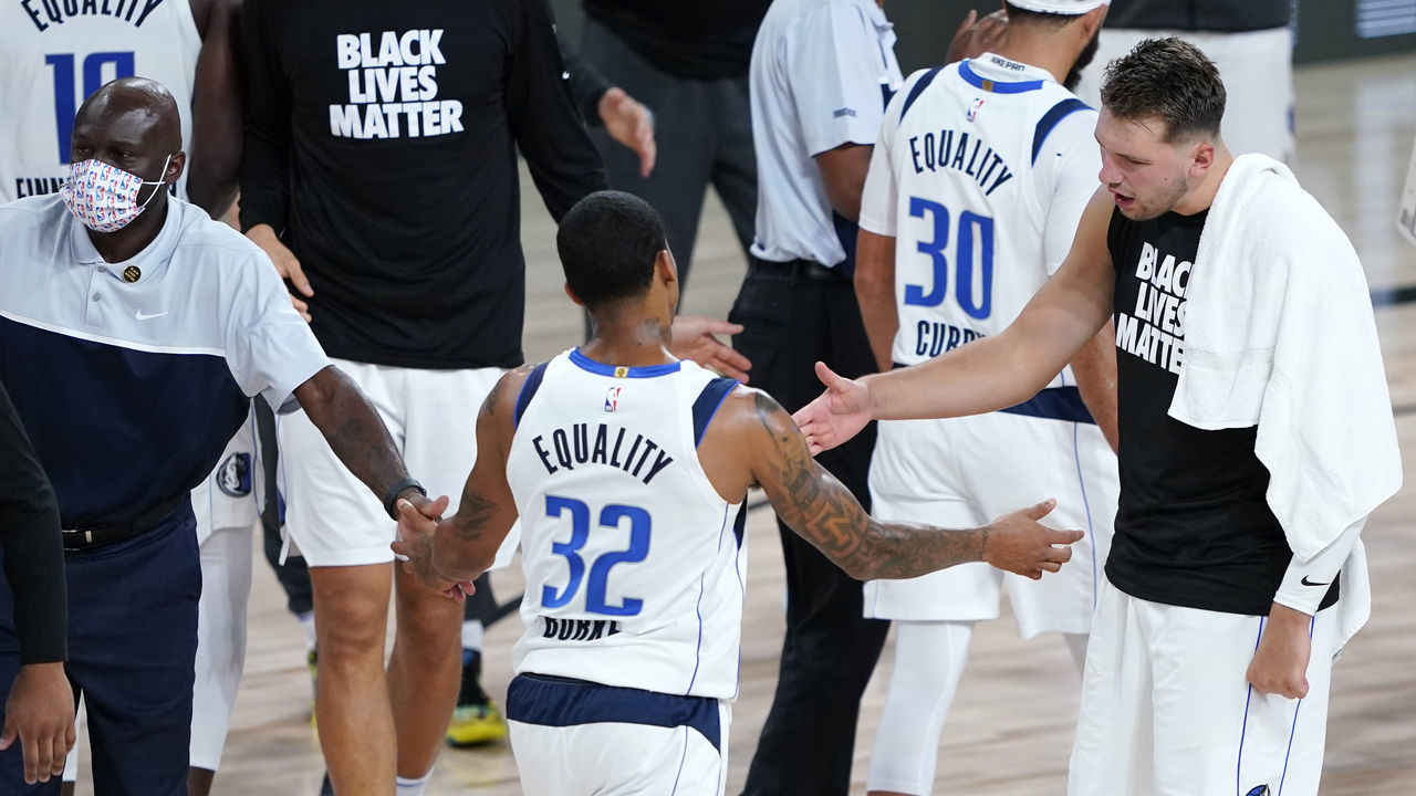 LAKE BUENA VISTA, FLORIDA - AUGUST 19: Trey Burke #32 of the Dallas Mavericks heads to the bench during a timeout in the action against the LA Clippers in the second half in game two of the first round of the NBA playoffs at AdventHealth Arena at ESPN Wide World Of Sports Complex on August 19, 2020 in Lake Buena Vista, Florida.