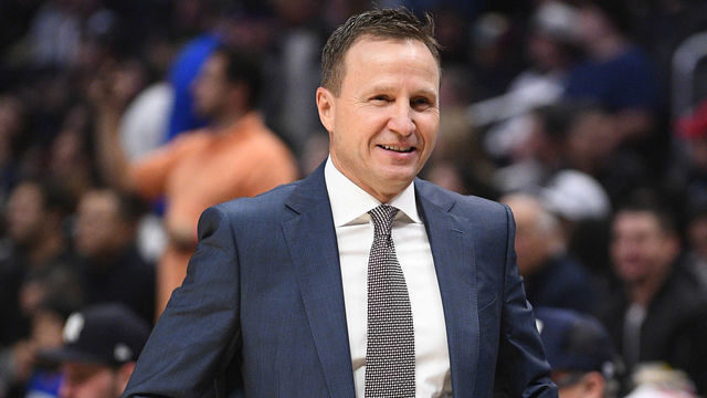LOS ANGELES, CA - DECEMBER 01: Washington Wizards head coach Scott Brooks looks on during a NBA game between the Washington Wizards and the Los Angeles Clippers on December 1, 2019 at STAPLES Center in Los Angeles, CA.