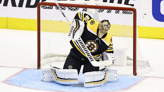 TORONTO, ONTARIO - AUGUST 13: Tuukka Rask #40 of the Boston Bruins stops a shot against the Carolina Hurricanes during the first period in Game Two of the Eastern Conference First Round during the 2020 NHL Stanley Cup Playoffs at Scotiabank Arena on August 13, 2020 in Toronto, Ontario.