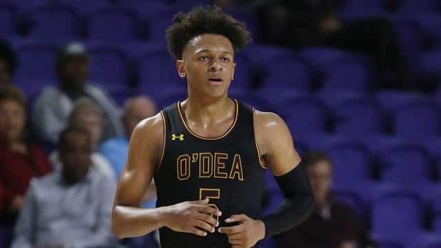 FORT MYERS, FLORIDA - DECEMBER 19: Paolo Banchero #5 of O’Dea High School against Blanche Ely High School during the City of Palms Classic Day 2 at Suncoast Credit Union Arena on December 19, 2019 in Fort Myers, Florida.