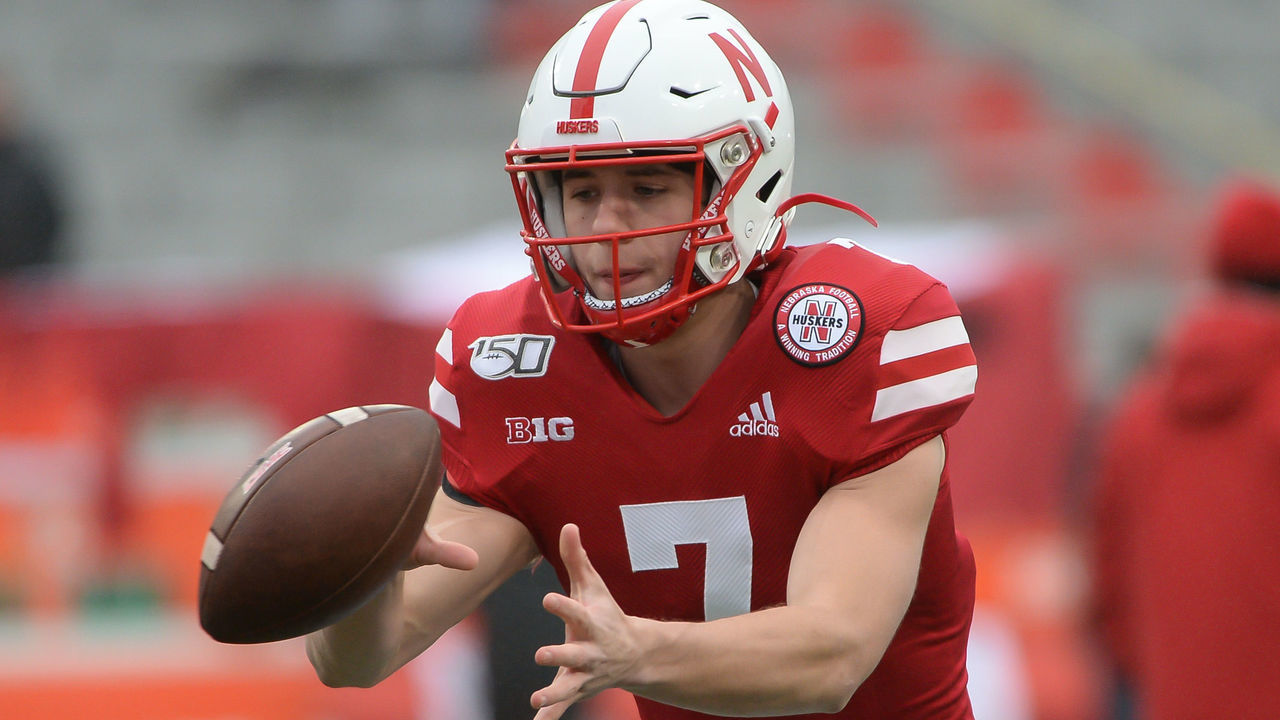 LINCOLN, NE - NOVEMBER 29: Quarterback Luke McCaffrey #7 of the Nebraska Cornhuskers warms up before the game against the Iowa Hawkeyes at Memorial Stadium on November 29, 2019 in Lincoln, Nebraska.