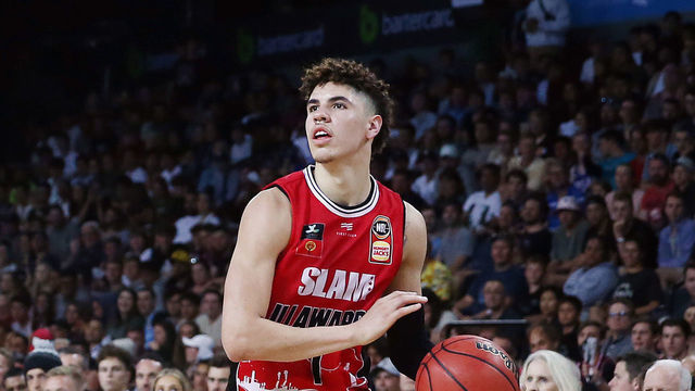 AUCKLAND, NEW ZEALAND - NOVEMBER 30: LaMelo Ball of the Hawks in action during the round 9 NBL match between the New Zealand Breakers and the Illawarra Hawks at Spark Arena on November 30, 2019 in Auckland, New Zealand.