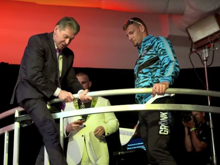 Watch McMahon shows Gronk how to perform dive before WrestleMania 36