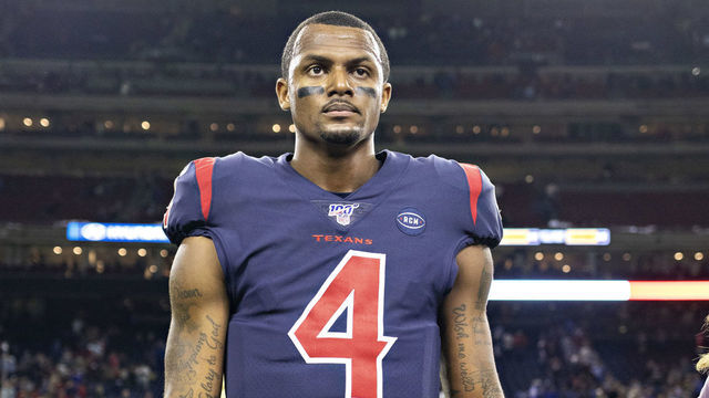 HOUSTON, TX - NOVEMBER 21: Deshaun Watson #4 of the Houston Texans is congratulated by players after a game against the Indianapolis Colts at NRG Stadium on November 21, 2019 in Houston, Texas. The Texans defeated the Colts 20-17.