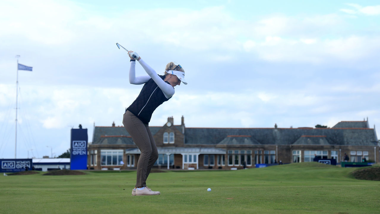TROON, SCOTLAND - AUGUST 22: Sophia Popov of Germany plays her second shot on the 18th hole during Day Three of the AIG Women's Open 2020 at Royal Troon on August 22, 2020 in Troon, Scotland.