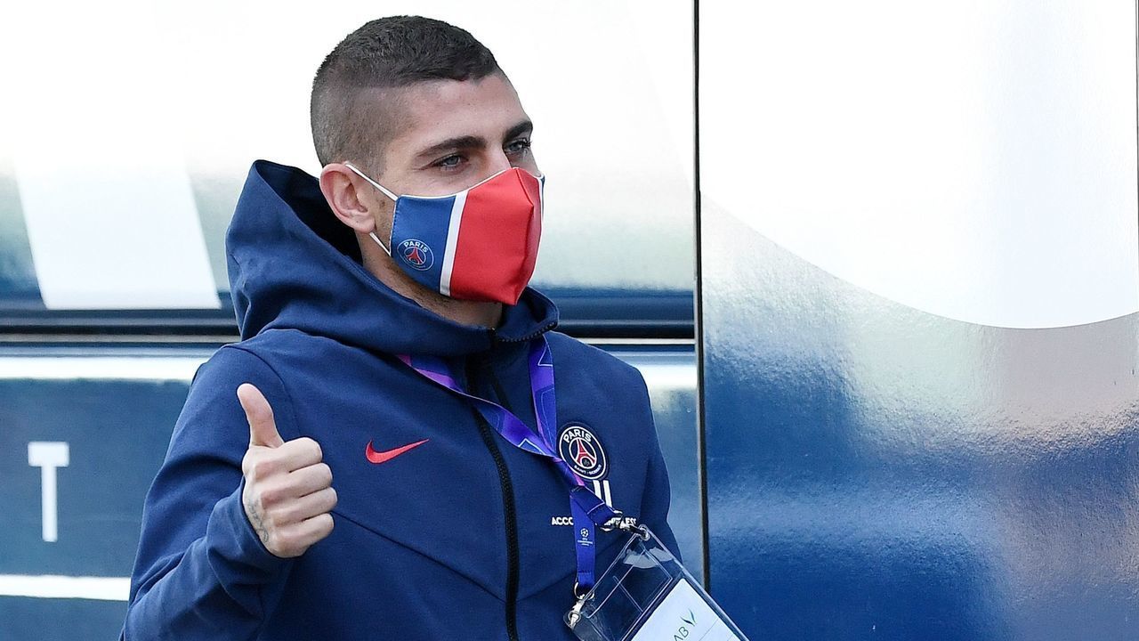 Paris Saint-Germain's Italian midfielder Marco Verratti leaves the team hotel in Lisbon on August 14, 2020 during the UEFA Champions League finals.