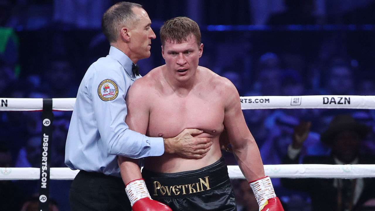 SAUDI ARABIA - DECEMBER 7, 2019: Russian boxer Alexander Povetkin (R) in his eliminator for the WBA World Heavyweight Championship Title against American rival Michael Hunter at Diriyah Arena outside Riyadh. Valery Sharifulin/TASS