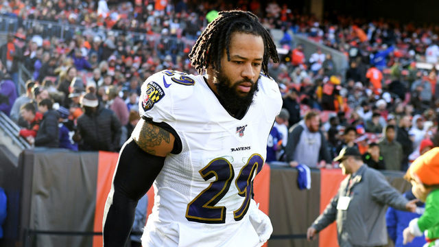 CLEVELAND, OH - DECEMBER 22, 2019: Free safety Earl Thomas #29 of the Baltimore Ravens runs onto the field at halftime of a game against the Cleveland Browns on December 22, 2019 at FirstEnergy Stadium in Cleveland, Ohio. Baltimore won 31-15. (Photo by: 2019 Nick Cammett/Diamond Images via Getty Images)