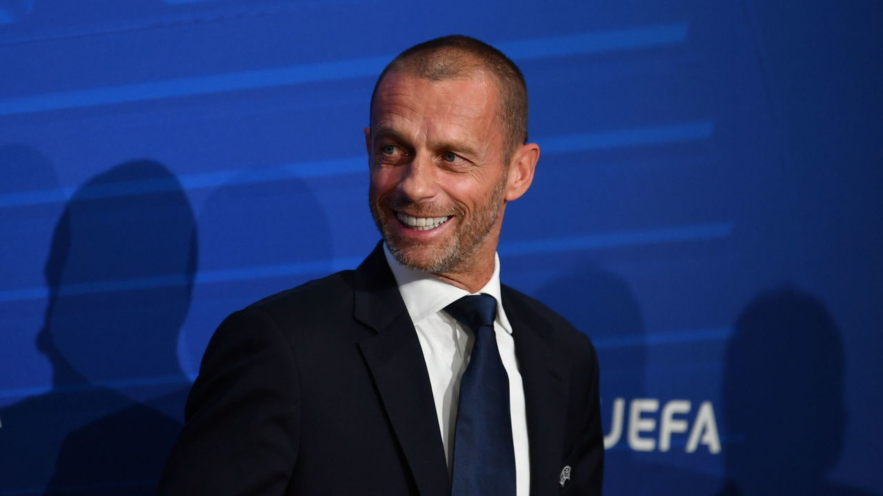 NYON, SWITZERLAND - JUNE 17: UEFA President Aleksander Ceferin attends a press conference following the UEFA Executive Committee meeting at the UEFA headquarters, The House of European Football on June 17, 2020 in Nyon, Switzerland.