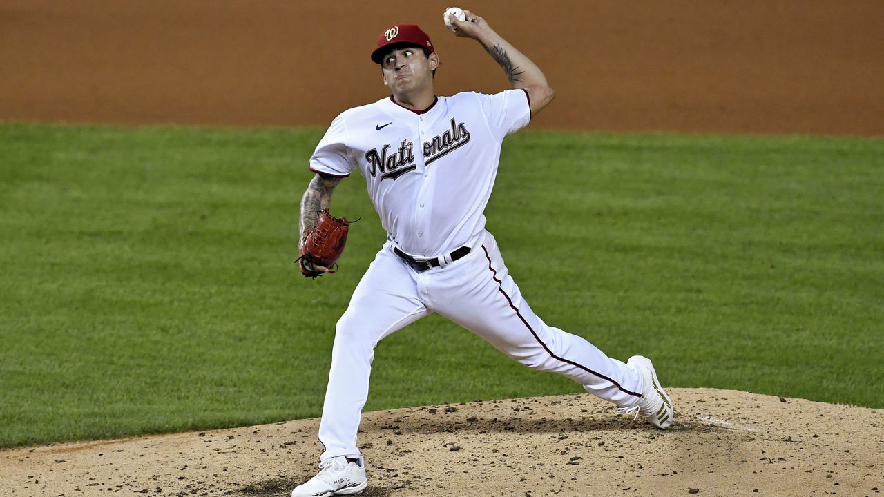 WASHINGTON, DC - AUGUST 22: Washington Nationals pitcher Seth Romero (96) throws a pitch during the Washington Nationals at Miami Marlins game two of a double header at Nationals Park on August 22, 2020 in Washington, D.C..