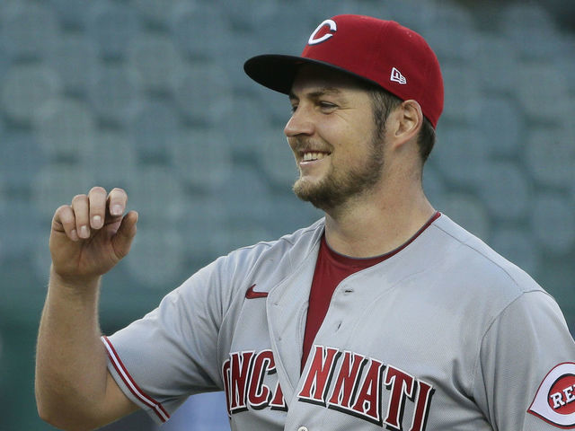 DETROIT, MI - AUGUST 2: Pitcher Trevor Bauer #27 of the Cincinnati Reds smiles after a 4-0 win over the Detroit Tigers during game two of a doubleheader at Comerica Park on August 2, 2020, in Detroit, Michigan.