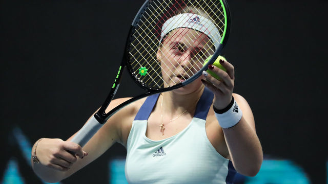 SAINT PETERSBURG, RUSSIA - FEBRUARY 12: Jelena Ostapenko during WTA tennis tournament St. Petersburg Ladies Trophy 2020 on February 12, 2020, at Sibur Arena in St.Petersburg, Russia.