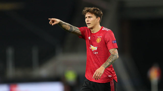 COLOGNE, GERMANY - AUGUST 10: Victor Lindelof of Manchester United during the UEFA Europa League Quarter Final between Manchester United and FC Kobenhavn at RheinEnergieStadion on August 10, 2020 in Cologne, Germany.