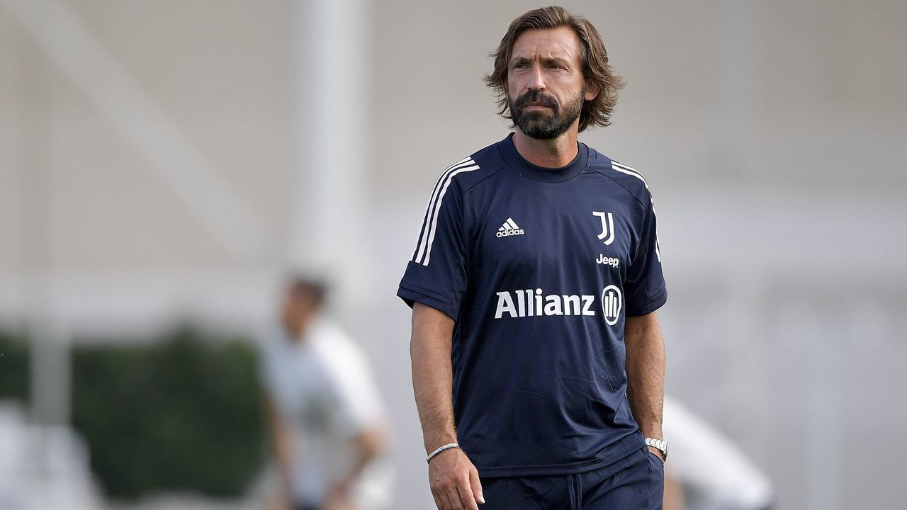 TURIN, ITALY - AUGUST 24: Juventus coach Andrea Pirlo attends a training session at JTC on August 24, 2020 in Turin, Italy.