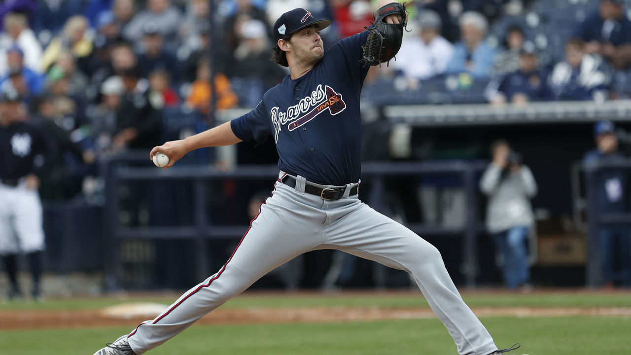 TAMPA, FL - MARCH 05: Atlanta Braves starting pitcher Ian Anderson (79) delivers a pitch during the MLB Spring Training game between the Atlanta Braves and New York Yankees on March 05, 2019 at George M. Steinbrenner Field in Tampa, FL.