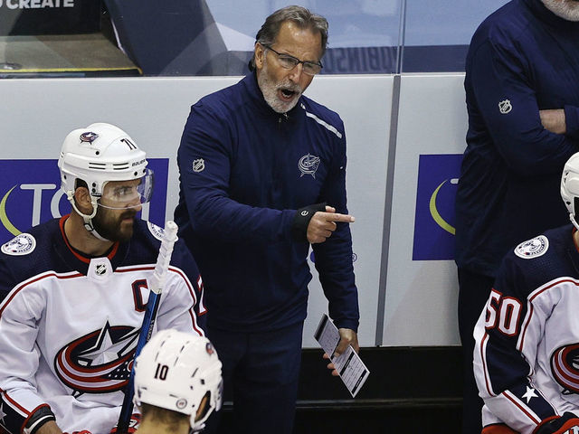 TORONTO, ONTARIO - AUGUST 11: Head coach John Tortorella of the Columbus Blue Jackets handles bench duties during the second period against the Tampa Bay Lightning in Game One of the Eastern Conference First Round during the 2020 NHL Stanley Cup Playoffs at Scotiabank Arena on August 11, 2020 in Toronto, Ontario, Canada.