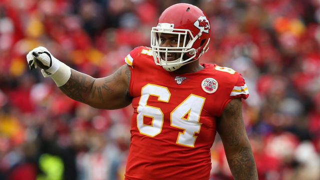 KANSAS CITY, MO - DECEMBER 29: Kansas City Chiefs defensive tackle Mike Pennel (64) in the third quarter of an AFC West game between the Los Angeles Chargers and Kansas City Chiefs on December 29, 2019 at Arrowhead Stadium in Kansas City, MO.