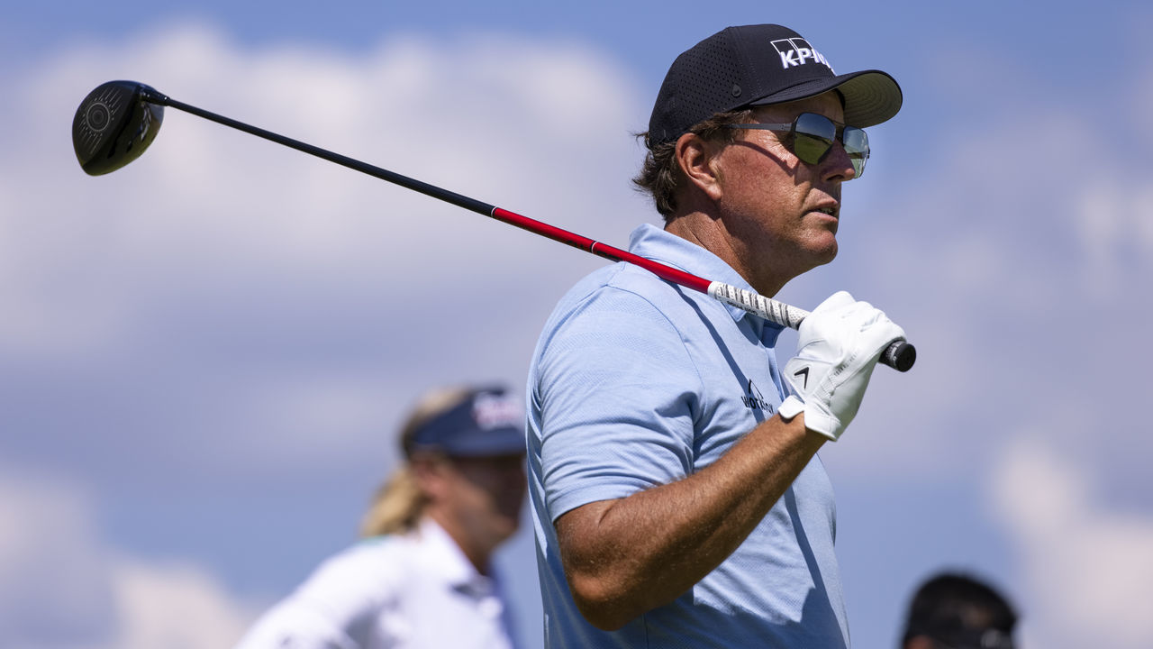 BRANSON, MO - AUGUST 25: Phil Mickelson of the United States looks out from the first tee box during the second round of the Charles Schwab Series at Ozarks National on August 25, 2020 in Branson, Missouri.