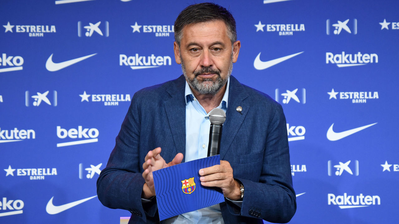 Josep Maria Bartomeu during the presentation of Pedri as the new player of FC Barcelona, on 20th August 2020.