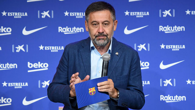 Josep Maria Bartomeu during the presentation of Pedri as the new player of FC Barcelona, on 20th August 2020.