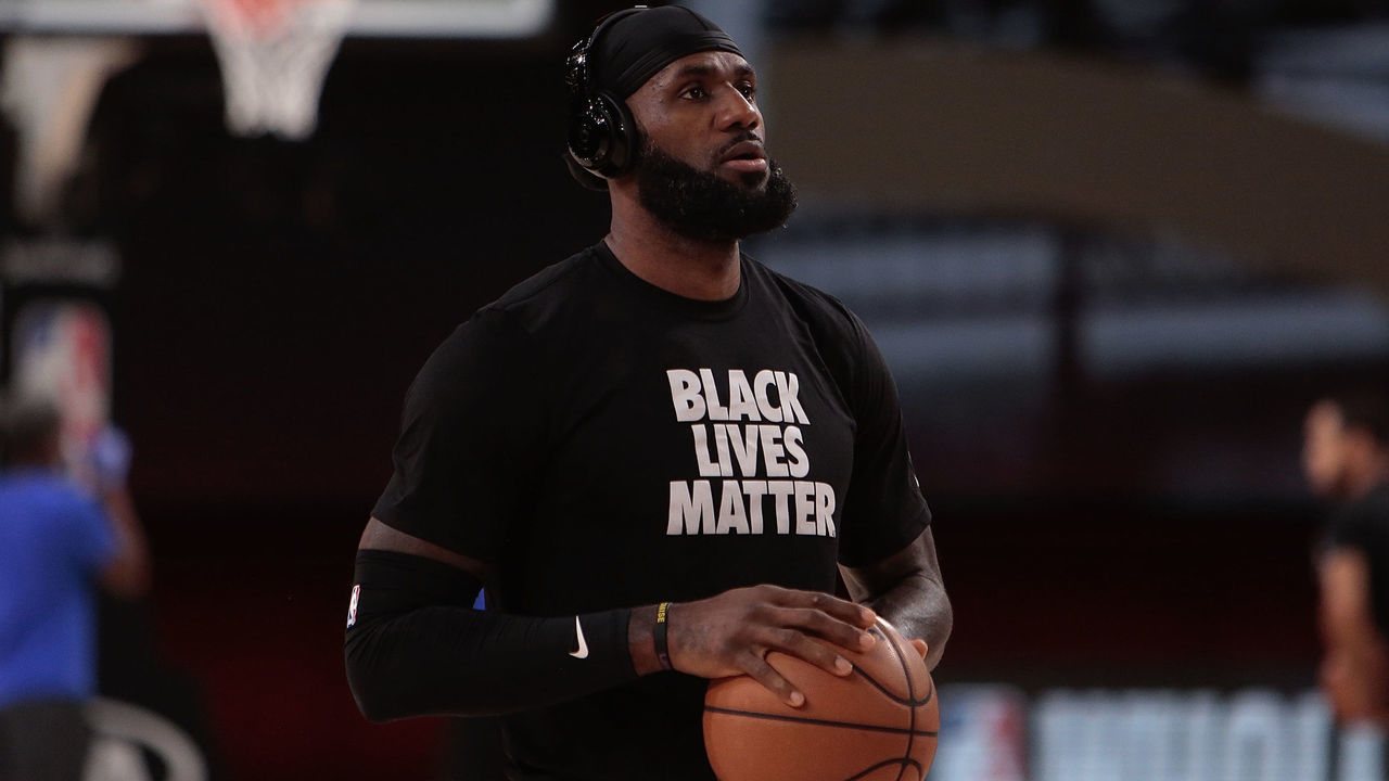 ORLANDO, FL - AUGUST 24: LeBron James #23 of the Los Angeles Lakers warms up against the Portland Trail Blazers for Game four of the first round of the 2020 Playoffs as part of the NBA Restart 2020 on August 24, 2020 at AdventHealth Arena at ESPN Wide World of Sports Complex in Orlando, Florida. NOTE TO USER: User expressly acknowledges and agrees that, by downloading and/or using this photograph, user is consenting to the terms and conditions of the Getty Images License Agreement. Mandatory Copyright Notice: Copyright 2020 NBAE