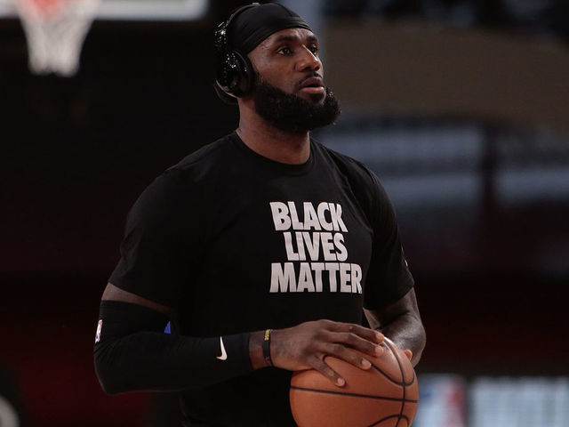 ORLANDO, FL - AUGUST 24: LeBron James #23 of the Los Angeles Lakers warms up against the Portland Trail Blazers for Game four of the first round of the 2020 Playoffs as part of the NBA Restart 2020 on August 24, 2020 at AdventHealth Arena at ESPN Wide World of Sports Complex in Orlando, Florida. NOTE TO USER: User expressly acknowledges and agrees that, by downloading and/or using this photograph, user is consenting to the terms and conditions of the Getty Images License Agreement. Mandatory Copyright Notice: Copyright 2020 NBAE