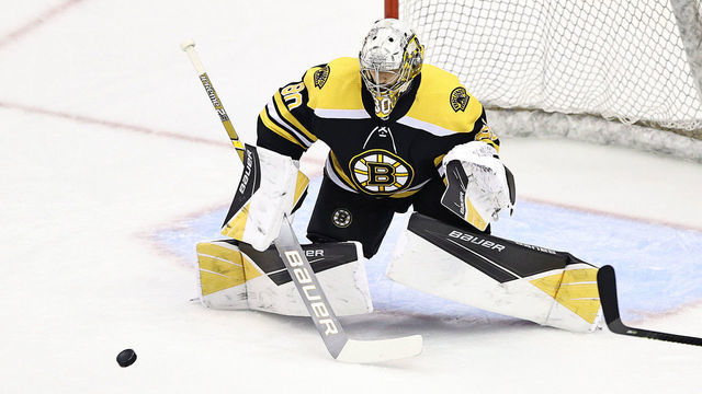 TORONTO, ONTARIO - AUGUST 19: Dan Vladar #80 of the Boston Bruins warms up prior to Game Five of the Eastern Conference First Round against the Carolina Hurricanes during the 2020 NHL Stanley Cup Playoffs at Scotiabank Arena on August 19, 2020 in Toronto, Ontario.