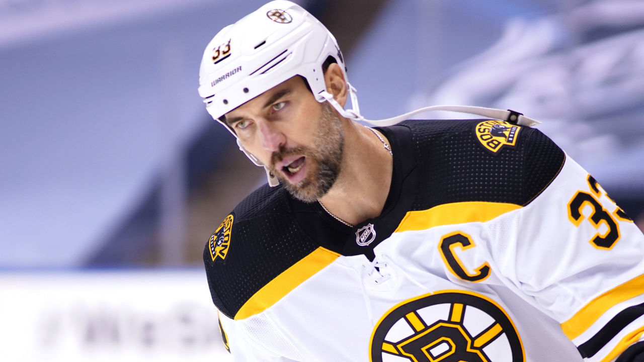 TORONTO, ONTARIO - AUGUST 23: Zdeno Chara #33 of the Boston Bruins attends warm ups before playing against the Tampa Bay Lightning in Game One of the Eastern Conference Second Round during the 2020 NHL Stanley Cup Playoffs at Scotiabank Arena on August 23, 2020 in Toronto, Ontario.