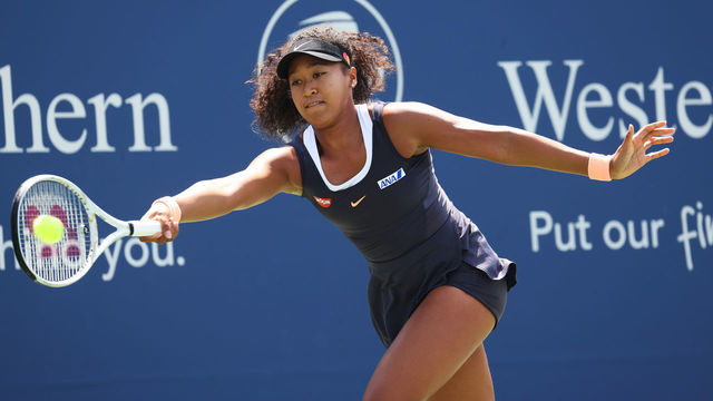 NEW YORK, NEW YORK - AUGUST 26: Naomi Osaka of Japan returns a shot against Anett Kontaveit of Estonia during the Western & Southern Open at the USTA Billie Jean King National Tennis Center on August 26, 2020 in New York City.