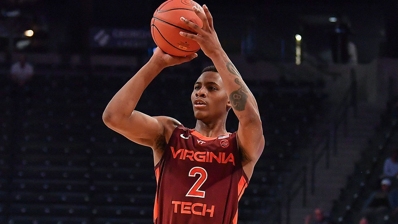 ATLANTA, GA FEBRUARY 04: Virginia Tech's Landers Nolley II (2) shoots the ball during the NCAA basketball game between the Virginia Tech Hokies and the Georgia Tech Yellow Jackets on February 4th, 2020 at Hank McCamish Pavilion in Atlanta, GA.