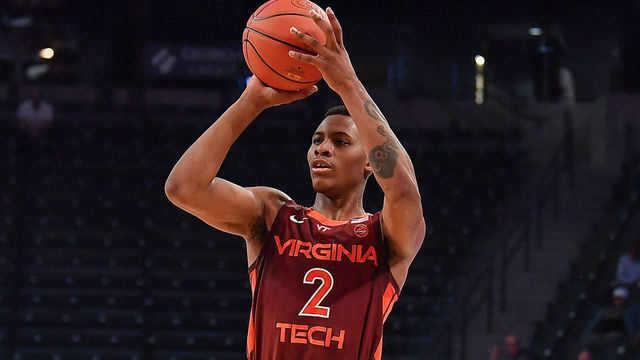 ATLANTA, GA FEBRUARY 04: Virginia Tech's Landers Nolley II (2) shoots the ball during the NCAA basketball game between the Virginia Tech Hokies and the Georgia Tech Yellow Jackets on February 4th, 2020 at Hank McCamish Pavilion in Atlanta, GA.