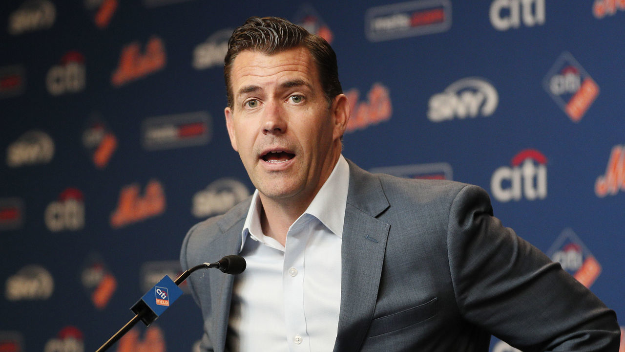 NEW YORK, NY - MAY 20: Brodie Van Wagenen, General Manager of the New York Mets, talks to the media during his press conference showing support for manager Mickey Callaway this afternoon before an MLB baseball game against the Washington Nationals on May 20, 2019 at Citi Field in the Queens borough of New York City. Mets won 5-3.
