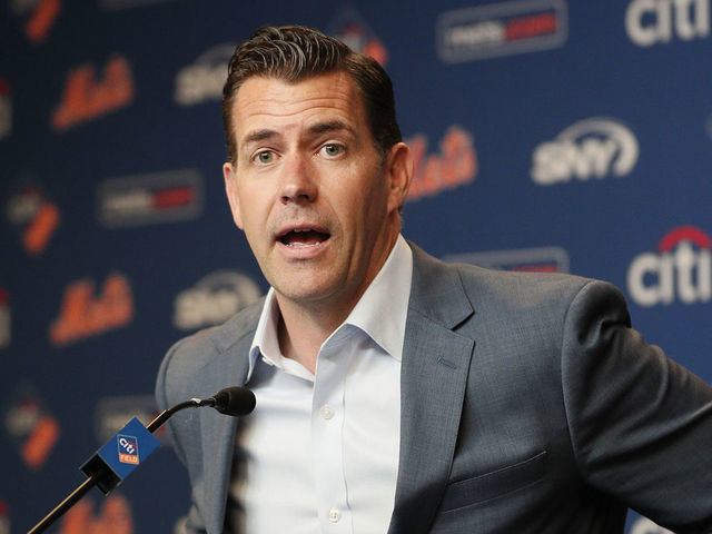 NEW YORK, NY - MAY 20: Brodie Van Wagenen, General Manager of the New York Mets, talks to the media during his press conference showing support for manager Mickey Callaway this afternoon before an MLB baseball game against the Washington Nationals on May 20, 2019 at Citi Field in the Queens borough of New York City. Mets won 5-3.