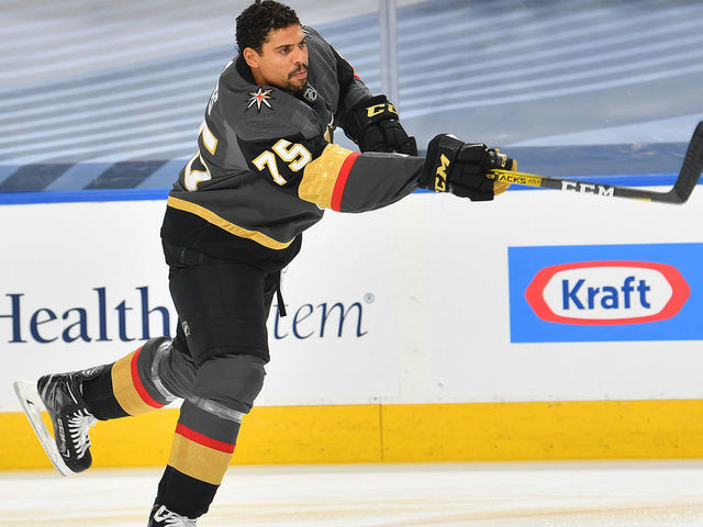 EDMONTON, ALBERTA - AUGUST 11: Ryan Reaves #75 of the Vegas Golden Knights warms up before Game One of the Western Conference First Round of the 2020 NHL Stanley Cup Playoff between the Chicago Blackhawks and the Vegas Golden Knights at Rogers Place on August 11, 2020 in Edmonton, Alberta.