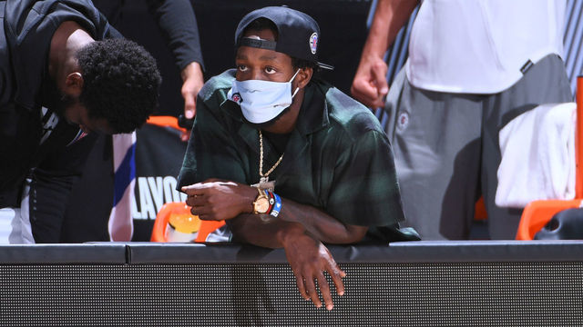 ORLANDO, FL - AUGUST 21: Patrick Beverley #21 of the LA Clippers looks on during a game against the Dallas Mavericks during Round One, Game Three of the NBA Playoffs on August 21, 2020 at the AdventHealth Arena at ESPN Wide World Of Sports Complex in Orlando, Florida. NOTE TO USER: User expressly acknowledges and agrees that, by downloading and/or using this Photograph, user is consenting to the terms and conditions of the Getty Images License Agreement. Mandatory Copyright Notice: Copyright 2020 NBAE