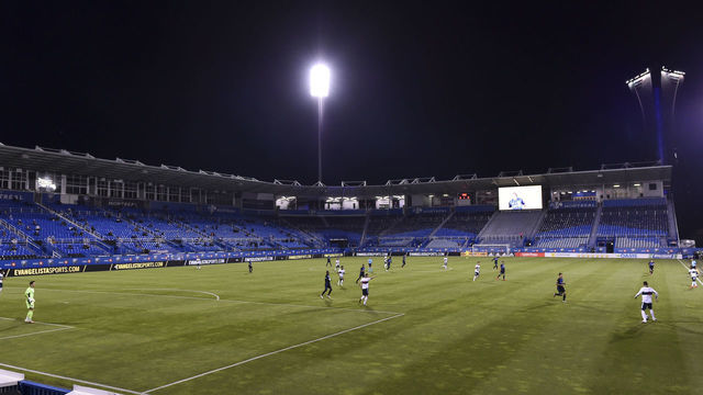 MONTREAL, QC - AUGUST 25: General view of the game between the Montreal Impact and the Vancouver Whitecaps during the first half at Saputo Stadium on August 25, 2020 in Montreal, Quebec, Canada.
