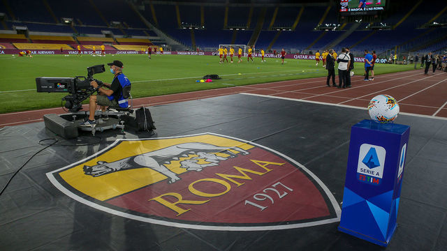 ROME, ITALY - JULY 19: General view of the stadium before the Serie A match between AS Roma and FC Internazionale at Stadio Olimpico on July 19, 2020 in Rome, Italy.