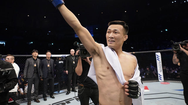 BUSAN, SOUTH KOREA - DECEMBER 21: Chan Sung Jung of South Korea celebrates after knocking out Frankie Edgar in their featherweight fight during the UFC Fight Night event at Sajik Arena 3 on December 21, 2019 in Busan, South Korea.