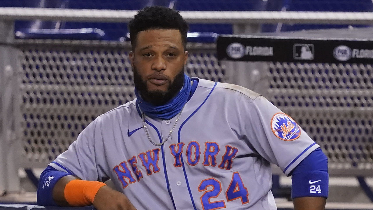 MIAMI, FLORIDA - AUGUST 19: Robinson Cano #24 of the New York Mets looks on during the game against the Miami Marlins at Marlins Park on August 19, 2020 in Miami, Florida.