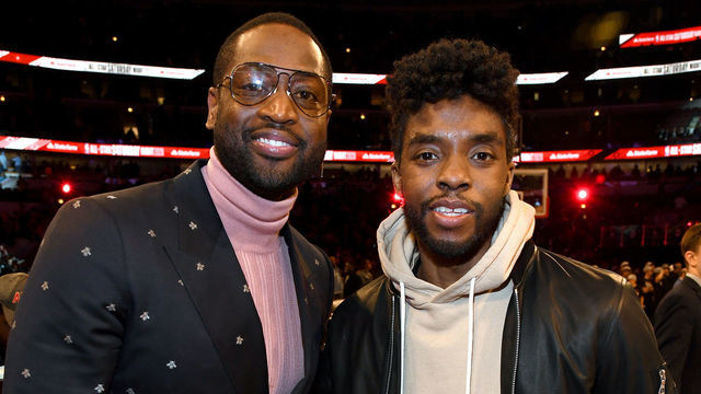 CHICAGO, ILLINOIS - FEBRUARY 15: Dwyane Wade (L) and Chadwick Boseman attend 2020 State Farm All-Star Saturday Night at United Center on February 15, 2020 in Chicago, Illinois.