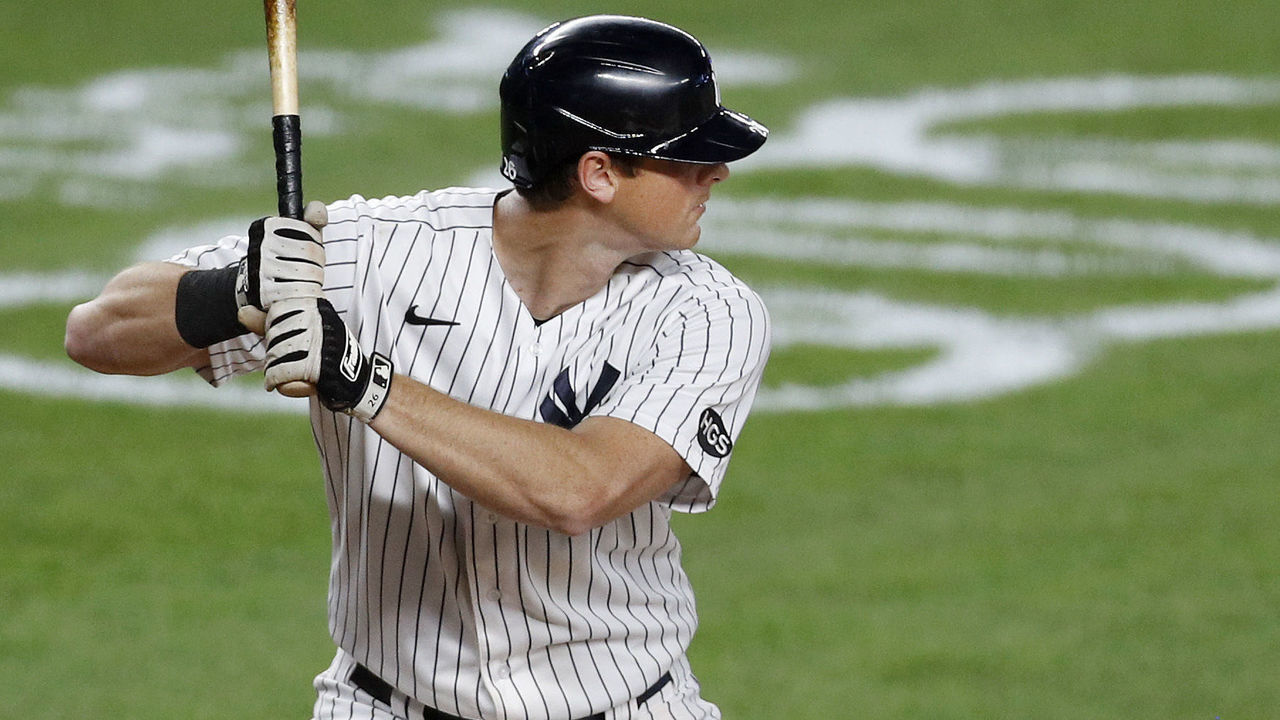 NEW YORK, NEW YORK - AUGUST 14: (NEW YORK DAILIES OUT) DJ LeMahieu #26 of the New York Yankees in action against the Boston Red Sox at Yankee Stadium on August 14, 2020 in New York City. The Yankees defeated the Red Sox 10-3.
