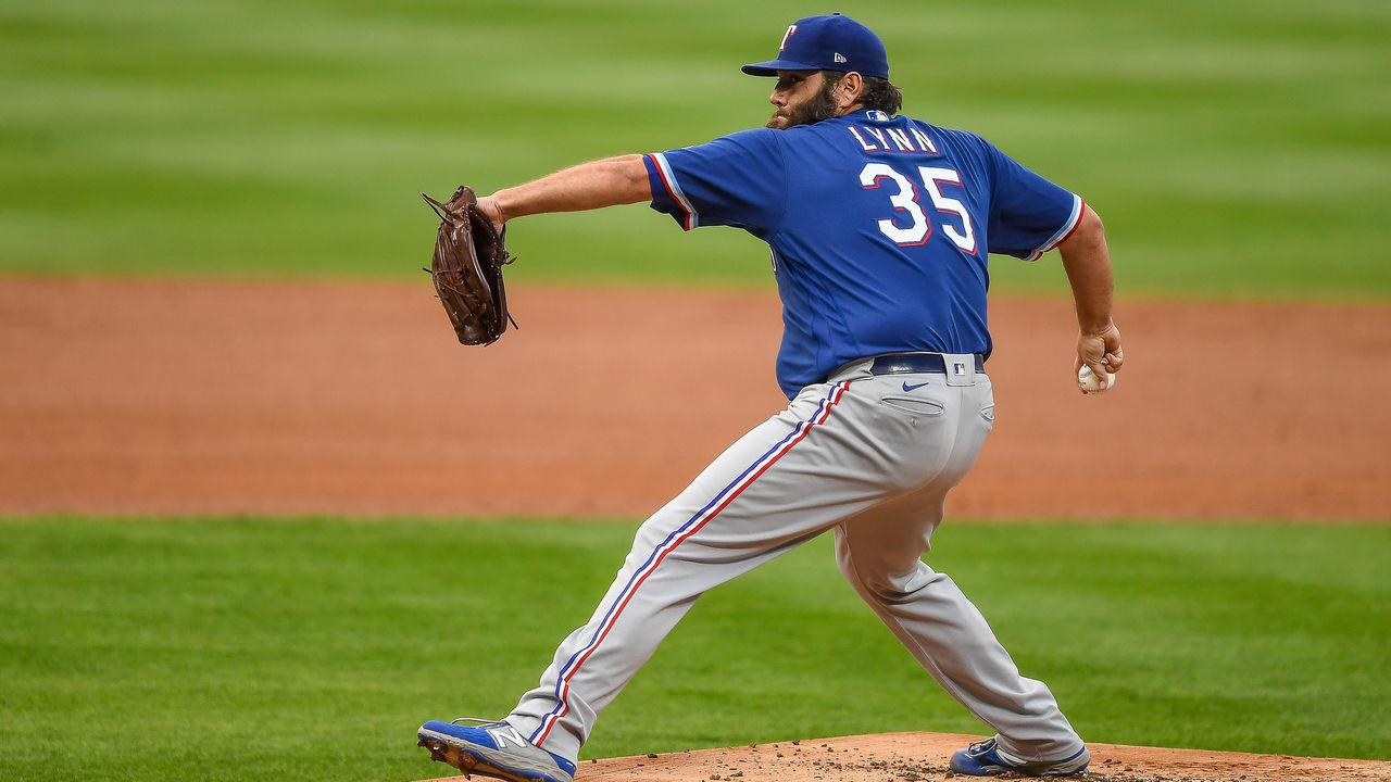 DENVER, CO - AUGUST 14: Lance Lynn #35 of the Texas Rangers pitches against the Colorado Rockies at Coors Field on August 14, 2020 in Denver, Colorado.
