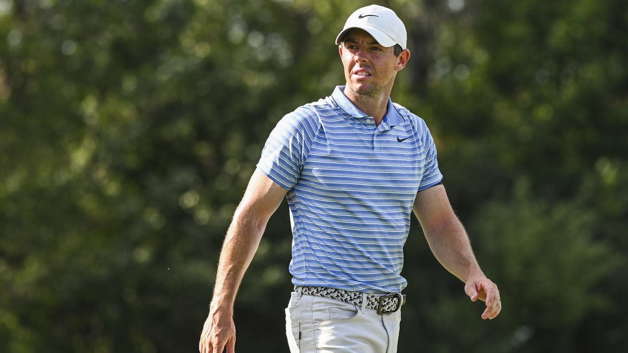 OLYMPIA FIELDS, IL - AUGUST 28: Rory McIlroy of Northern Ireland walks off the ninth hole green during the second round of the BMW Championship on the North Course at Olympia Fields Country Club on August 28, 2020 in Olympia Fields, Illinois.