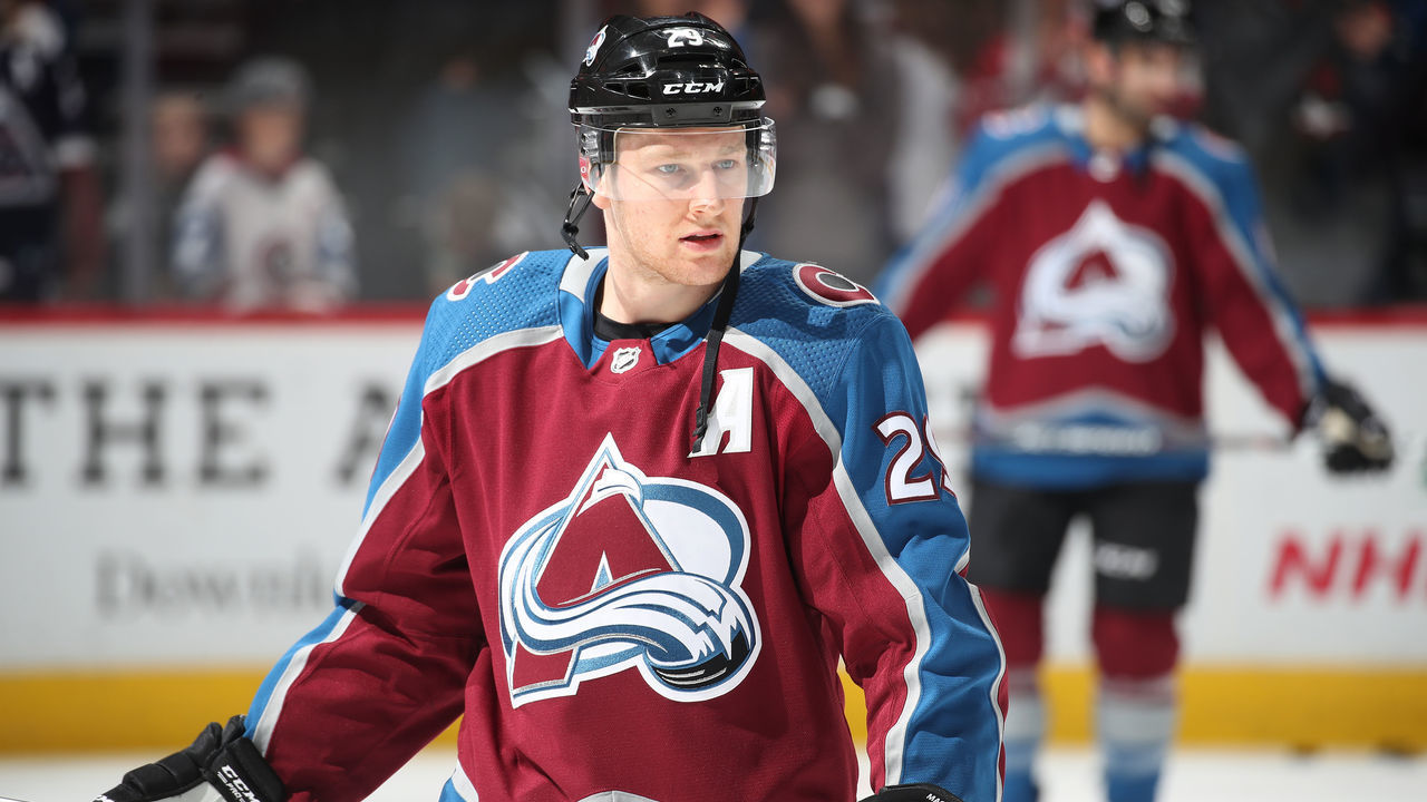 DENVER, COLORADO - DECEMBER 19: Nathan Mackinnon #29 of the Colorado Avalanche skates during warm ups prior to the game against the Carolina Hurricanes at Pepsi Center on December 19, 2019 in Denver, Colorado.