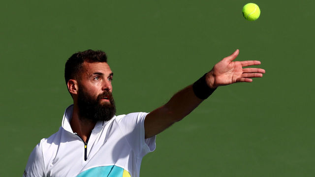 DUBAI, UNITED ARAB EMIRATES - FEBRUARY 25: Benoit Paire of France serves against Marin Cilic of Croatia during his men's singles match on Day Nine of the Dubai Duty Free Tennis at Dubai Duty Free Tennis Stadium on February 25, 2020 in Dubai, United Arab Emirates.