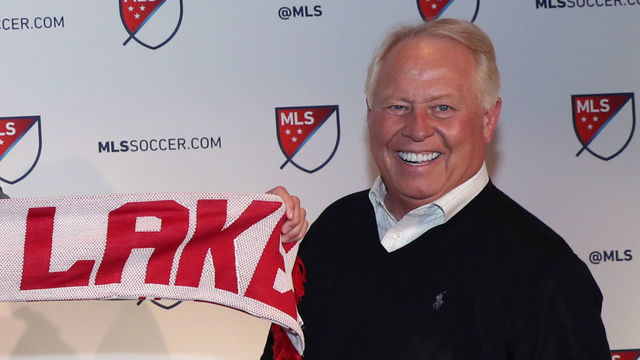 PHILADELPHIA, PA - JANUARY 19: Ricky Lopez-Espin was taken with the 33rd overall pick by Real Salt Lake with team owner Dell Loy Hansen (right) during the MLS SuperDraft 2018 on January 19, 2018, at the Pennsylvania Convention Center in Philadelphia, PA.