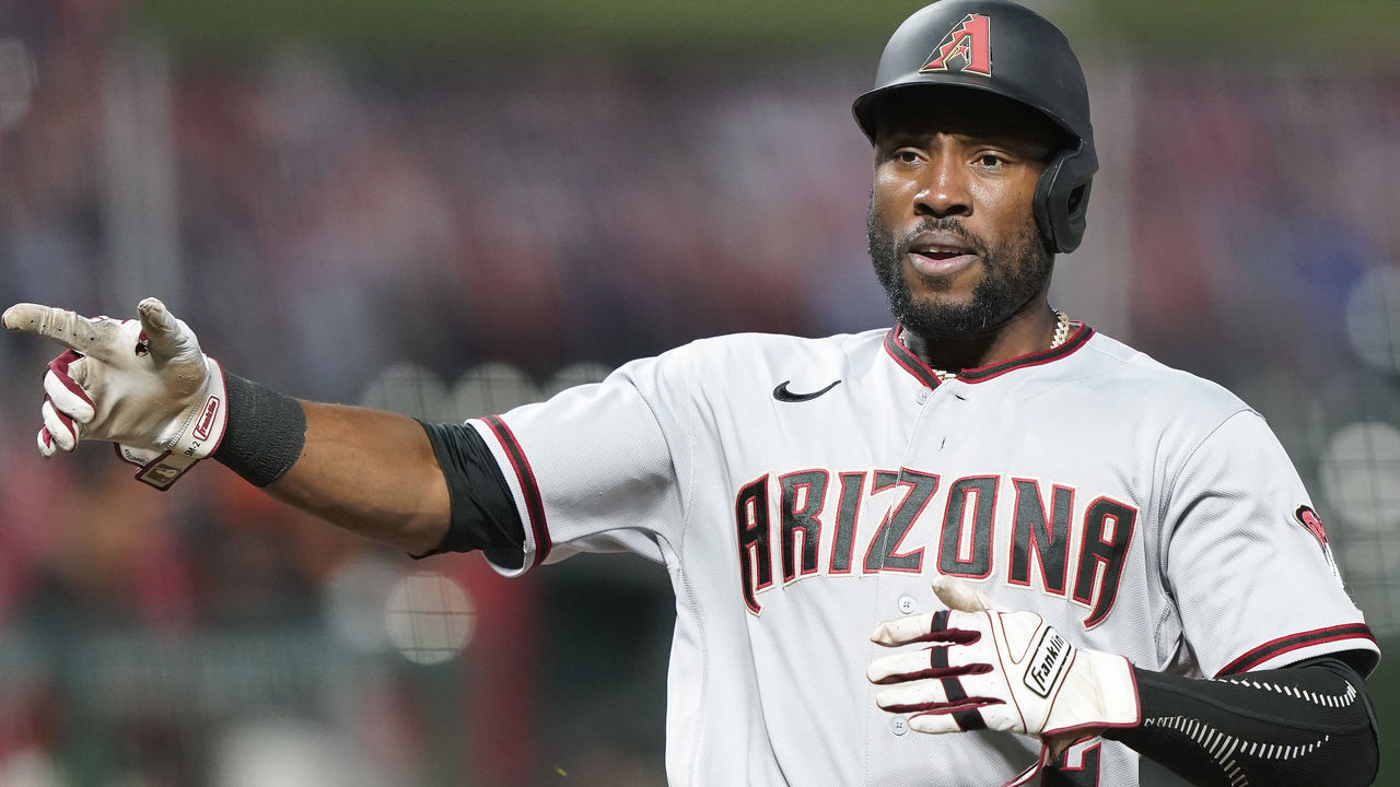 SAN FRANCISCO, CALIFORNIA - AUGUST 22: Starling Marte #2 of the Arizona Diamondbacks reacts towards a teammate after he scored against the San Francisco Giants in the top of the seventh inning at Oracle Park on August 22, 2020 in San Francisco, California.