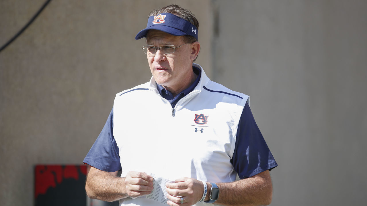TAMPA, FL - JANUARY 01: Auburn Tigers head coach Gus Malzahn during the Outback Bowl between the Auburn Tigers and Minnesota Golden Gophers on January 01, 2020 at Raymond James Stadium in Tampa, FL.