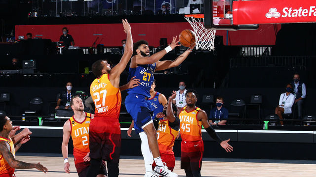 Orlando, FL - AUGUST 30: Jamal Murray #27 of the Denver Nuggets shoots the ball against the Utah Jazz during Round One, Game Six of the NBA Playoffs on August 30, 2020 in Orlando, Florida at AdventHealth Arena. NOTE TO USER: User expressly acknowledges and agrees that, by downloading and/or using this Photograph, user is consenting to the terms and conditions of the Getty Images License Agreement. Mandatory Copyright Notice: Copyright 2020 NBAE