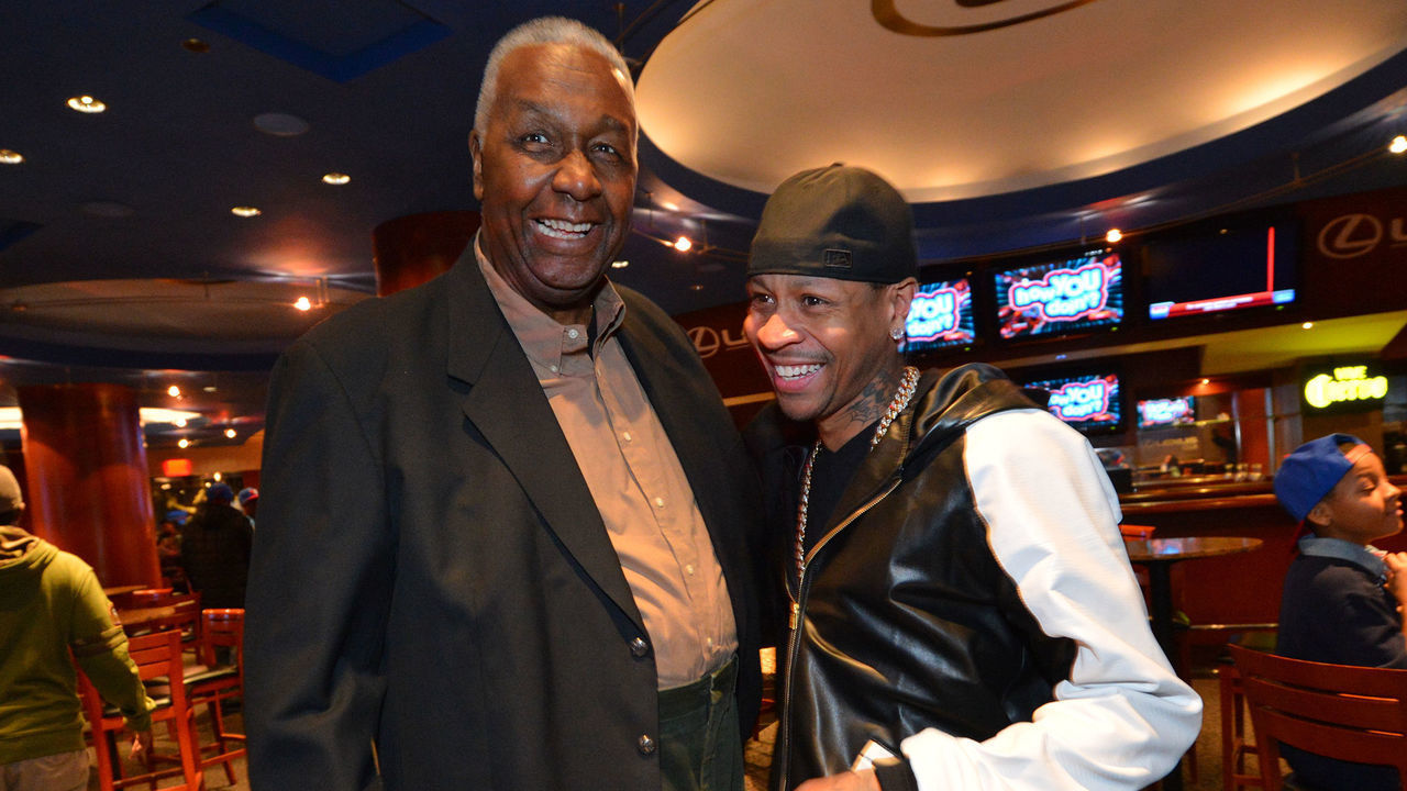 PHILADELPHIA, PA - OCTOBER 30: John Thompson, former Georgetown coach and former NBA player Allen Iverson pose for a picture during his retirement press conference at the Wells Fargo Center on October 30, 2013 in Philadelphia, Pennsylvania. Mandatory Copyright Notice: Copyright 2013 NBAE